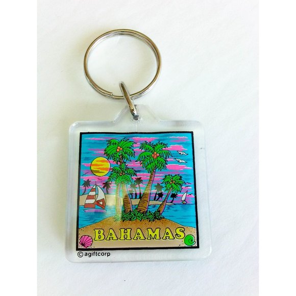 Vintage Bahamas Key chain / ring souvenir palm trees island coconuts agiftcorp - Picture 1 of 3